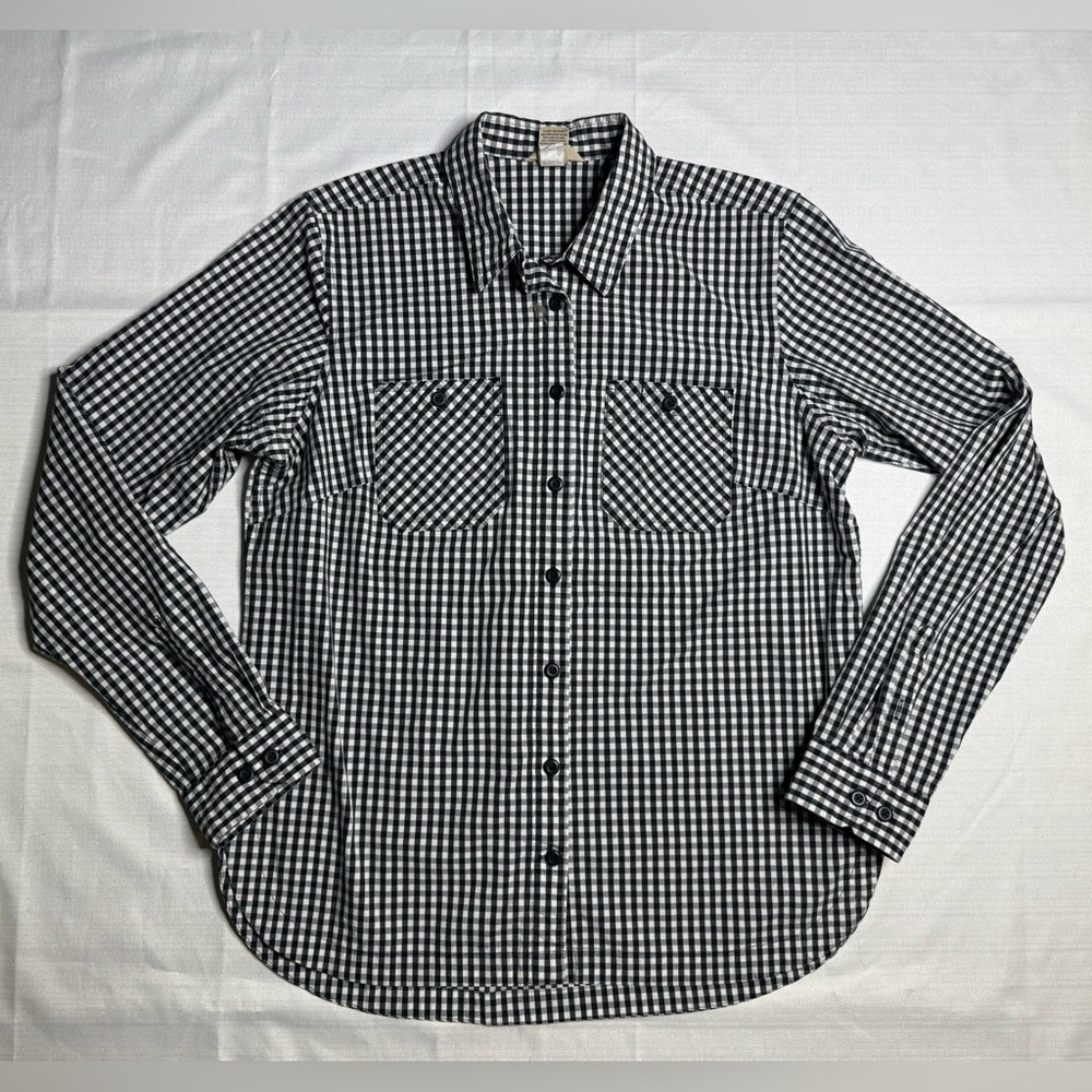 Duluth Trading Company Men’s Black/White Plaid Button Down Shirt Sz: Medium